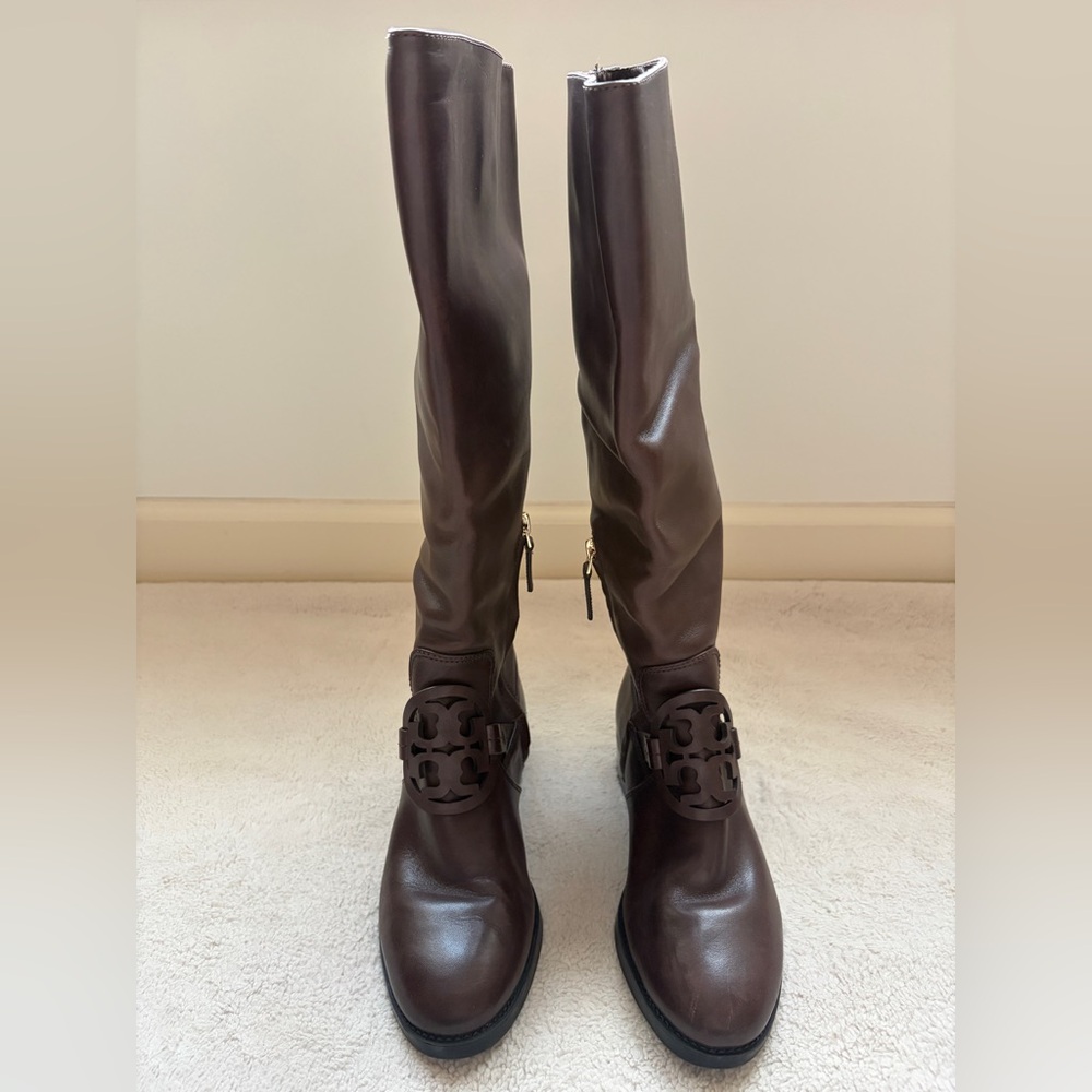 Tory Burch Millar Pull-on Brown Leather Riding Boots Women Size 6.5